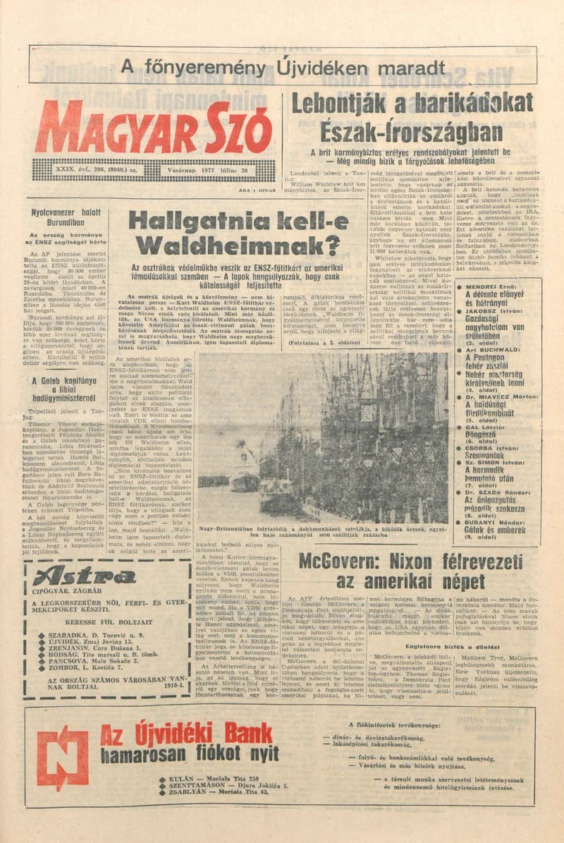Magyar Szó, 29. évf. 1972. július 30. 208. sz. 1–28. oldal