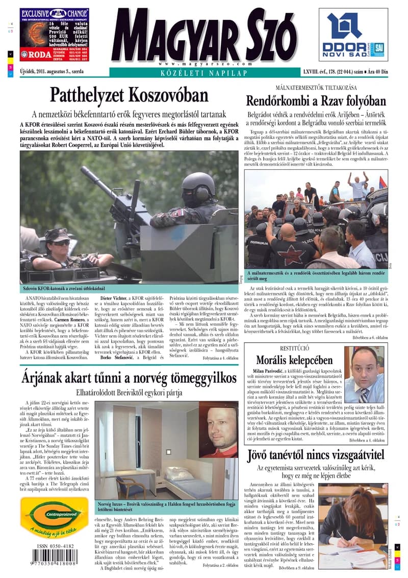 Magyar Szó, 68. évf. 2011. augusztus 3. 178. sz. 1–20. oldal