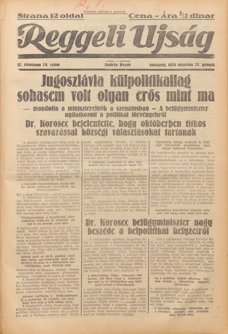 Reggeli Újság, 17. évf. 1936. március 27. 74. sz.