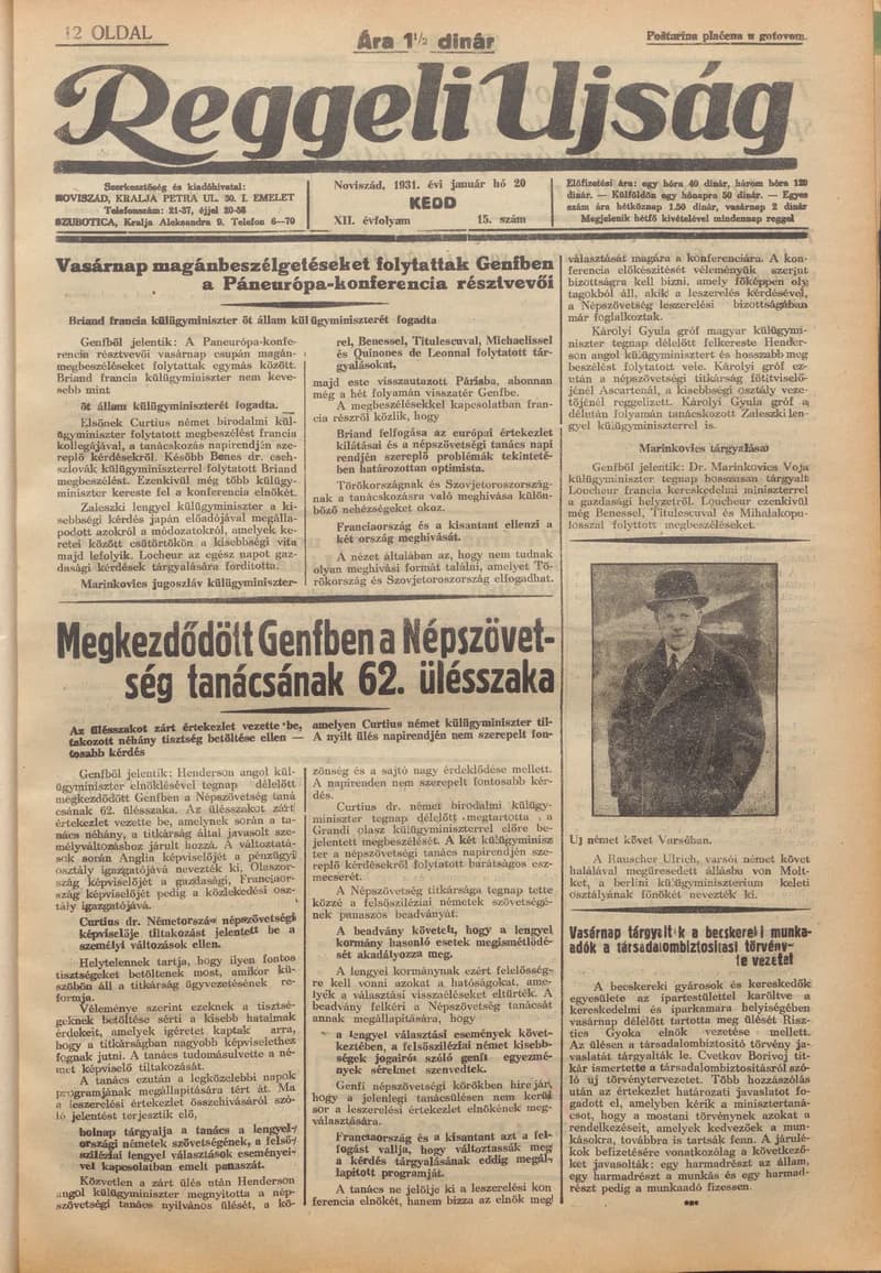 Reggeli Újság, 12. évf. 1931. január 20. 15. sz.