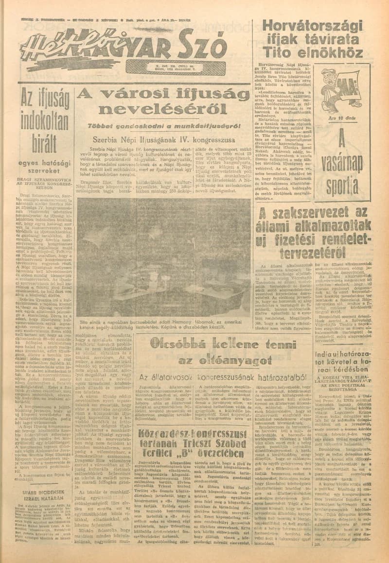 Magyar Szó, 10. évf. 1953. december 7. 335. sz. 1–8. oldal