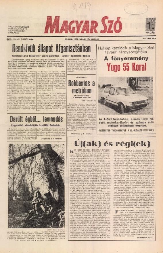 Magyar Szó, 46. évf. 1989. február 19. 47. sz. 1–32. oldal