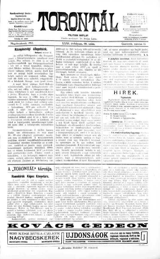 Torontál, 31. évf. 1902. március 13. 60. sz.