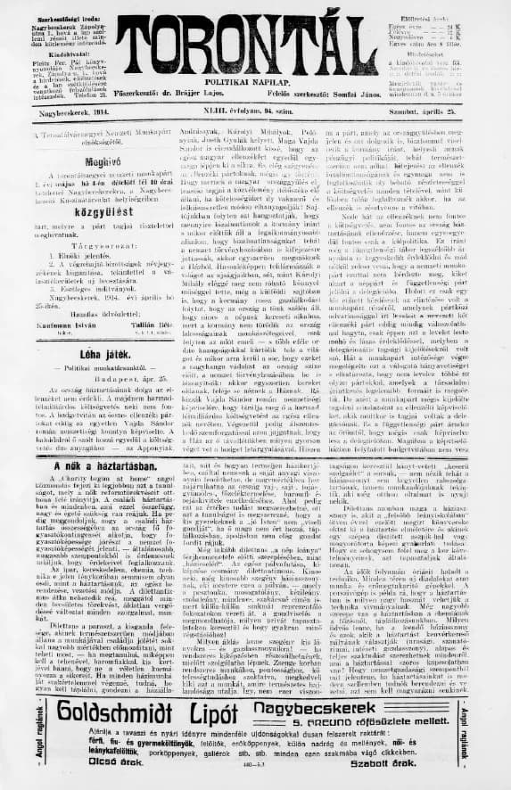 Torontál, 43. évf. 1914. április 25. 94. sz.