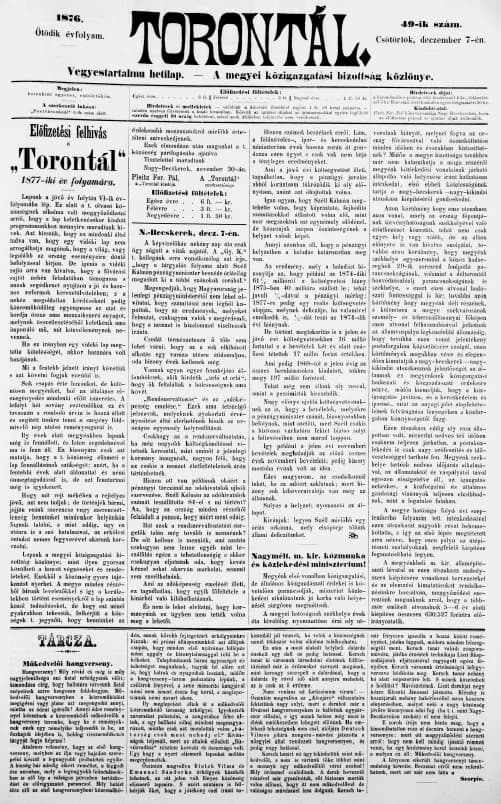 Torontál, 5. évf. 1876. december 7. 49. sz.