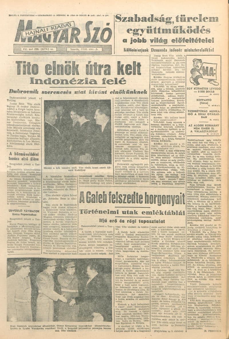 Magyar Szó, 15. évf. 1958. december 3. 298. sz. 1–16. oldal