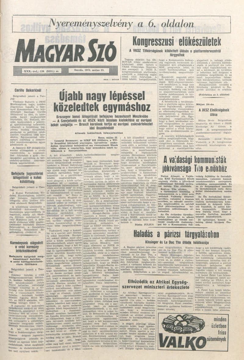 Magyar Szó, 30. évf. 1973. május 23. 139. sz. 1–20. oldal