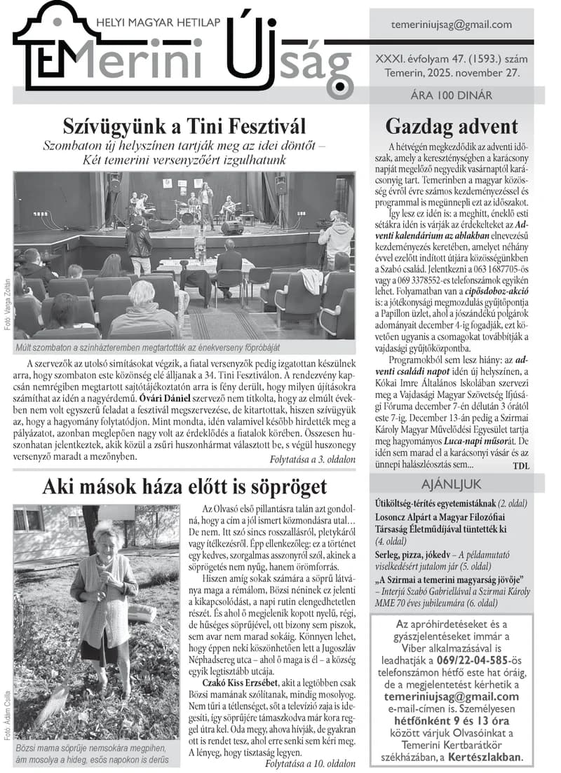 Temerini Újság, 31. évf. 2025. november 27. 47. sz.