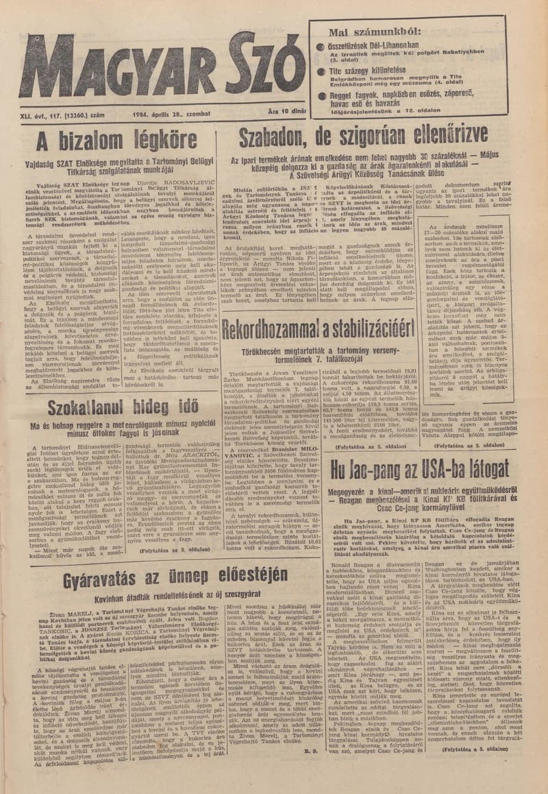 Magyar Szó, 41. évf. 1984. április 28. 117. sz. 1–24. oldal