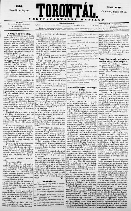 Torontál, 2. évf. 1873. május 29. 22. sz.