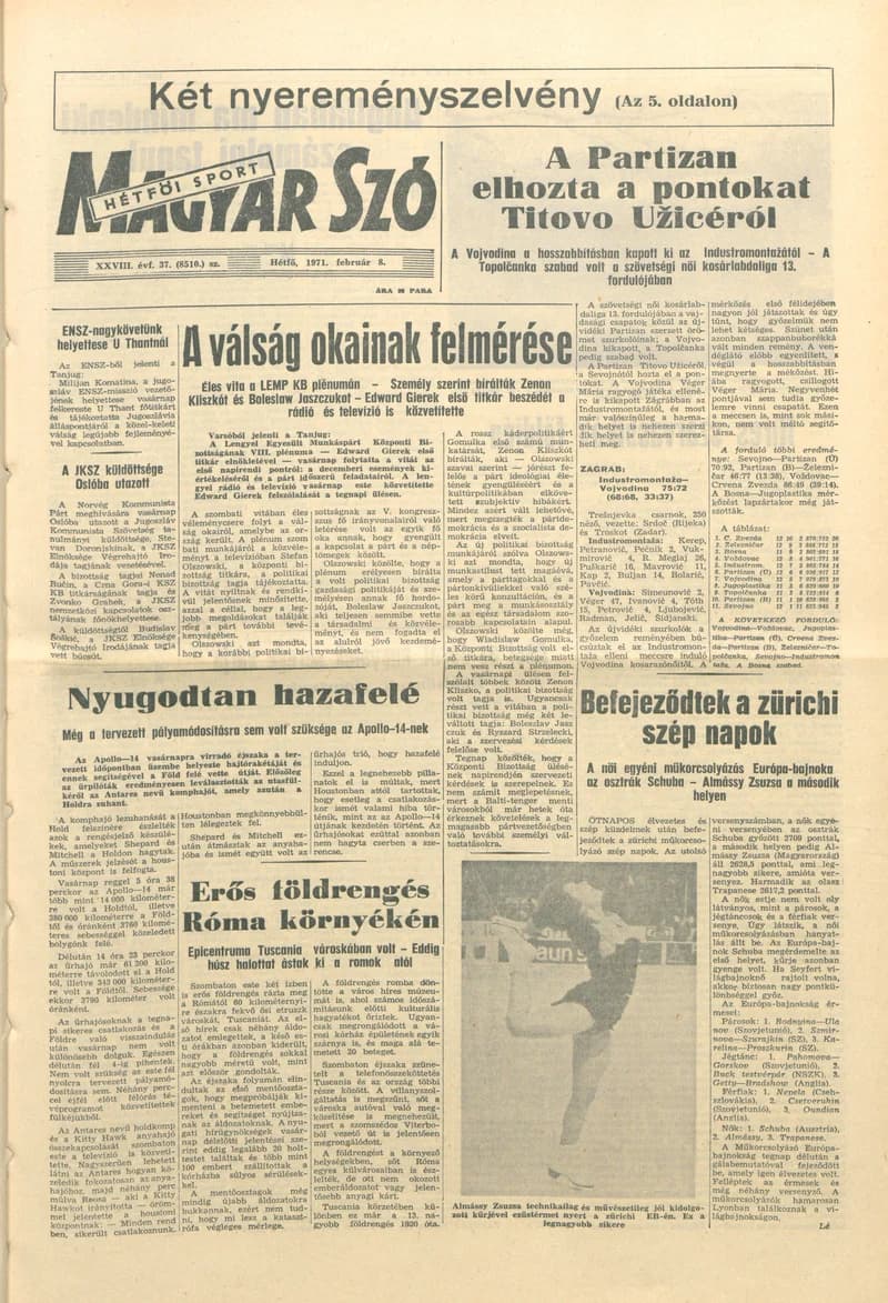 Magyar Szó, 28. évf. 1971. február 8. 37. sz. 1–16. oldal