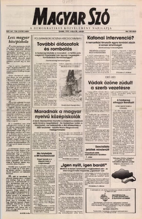 Magyar Szó, 49. évf. 1992. május 20. 136. sz. 1–16. oldal