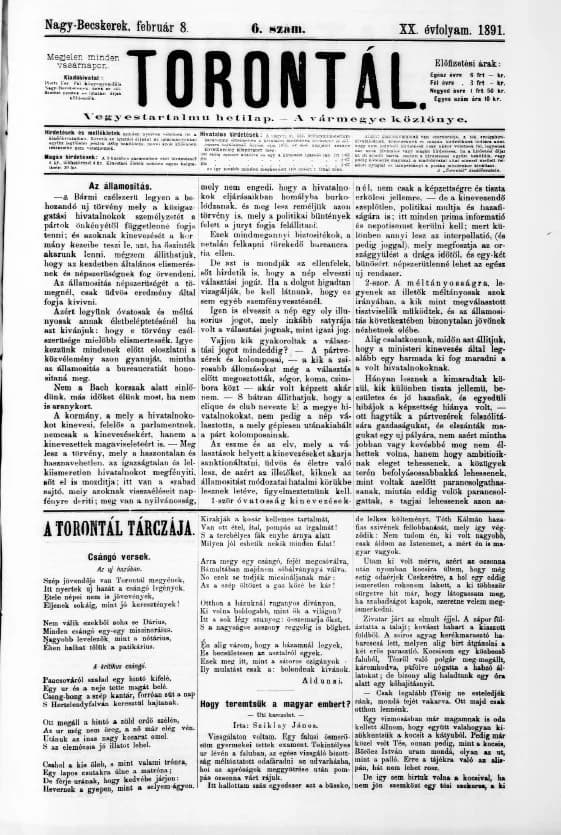 Torontál, 20. évf. 1891. február 8. 6. sz.