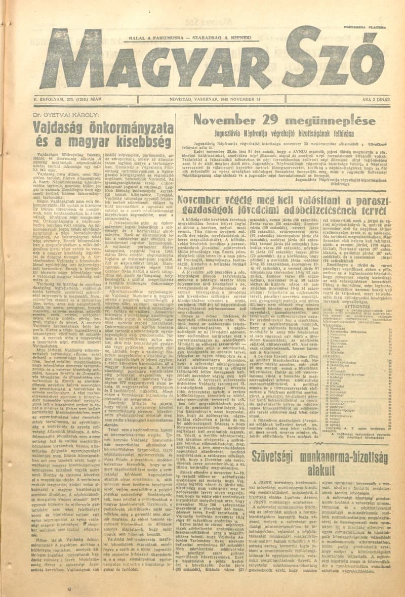 Magyar Szó, 5. évf. 1948. november 14. 273. sz. 1–4. oldal