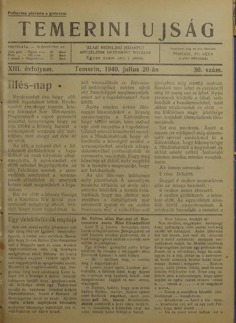 Temerini Újság 1928-1944, 13. évf. 1940. július 20. 30. sz.