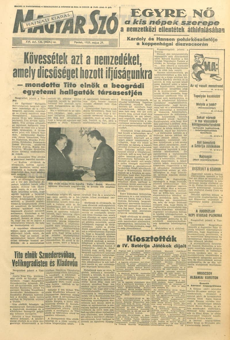 Magyar Szó, 16. évf. 1959. május 29. 126. sz. 1–20. oldal