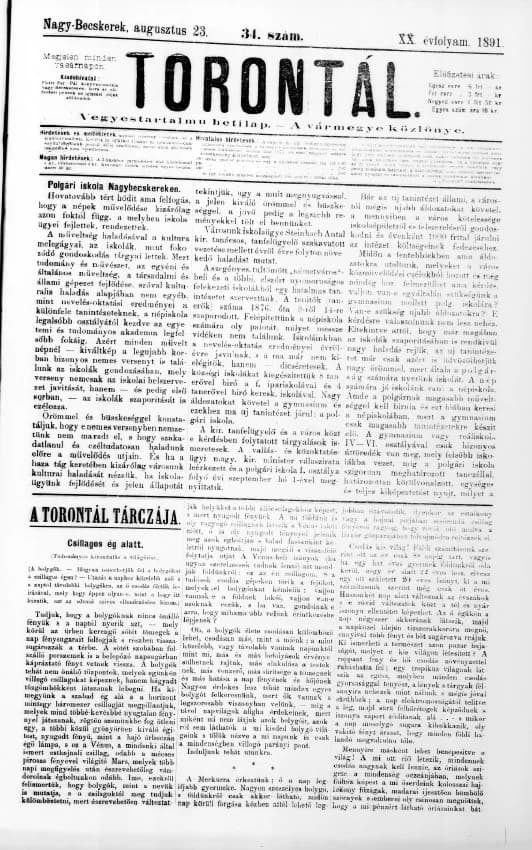 Torontál, 20. évf. 1891. augusztus 23. 34. sz.