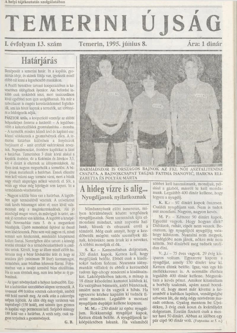 Temerini Újság, 1. évf. 1995. június 8. 13. sz.