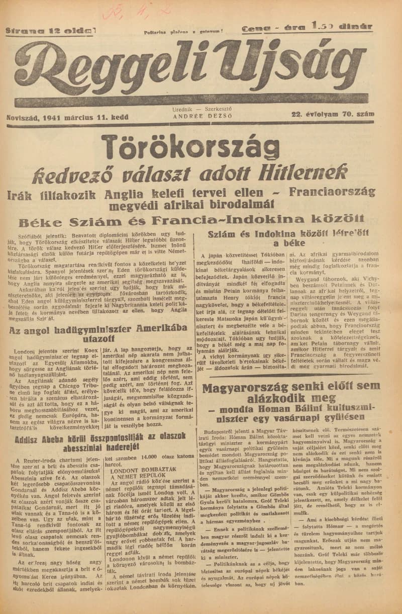 Reggeli Újság, 22. évf. 1941. március 11. 70. sz.