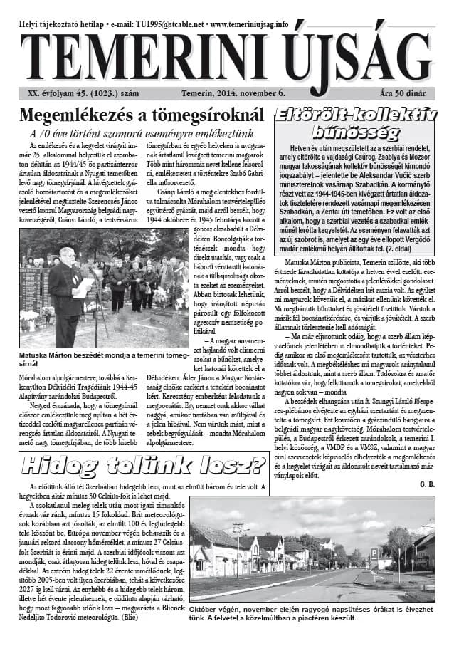 Temerini Újság, 20. évf. 2014. november 6. 45. sz.