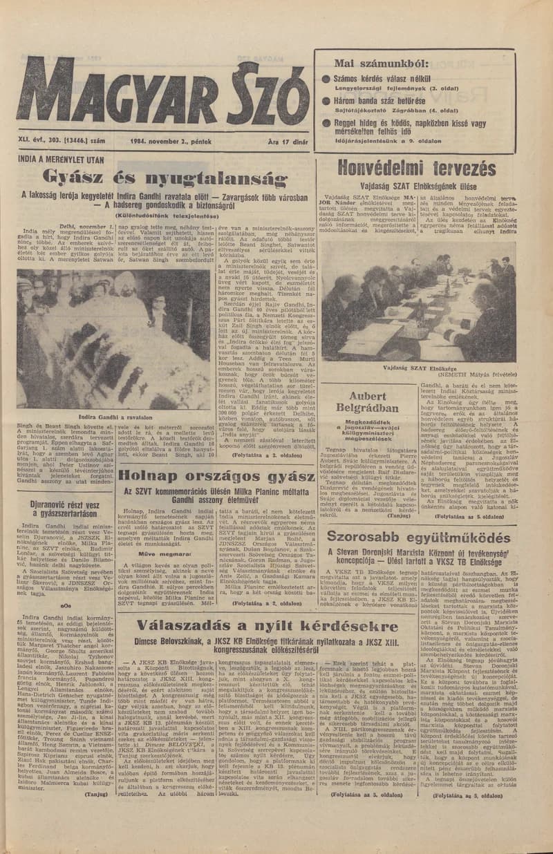 Magyar Szó, 41. évf. 1984. november 2. 303. sz. 1–20. oldal