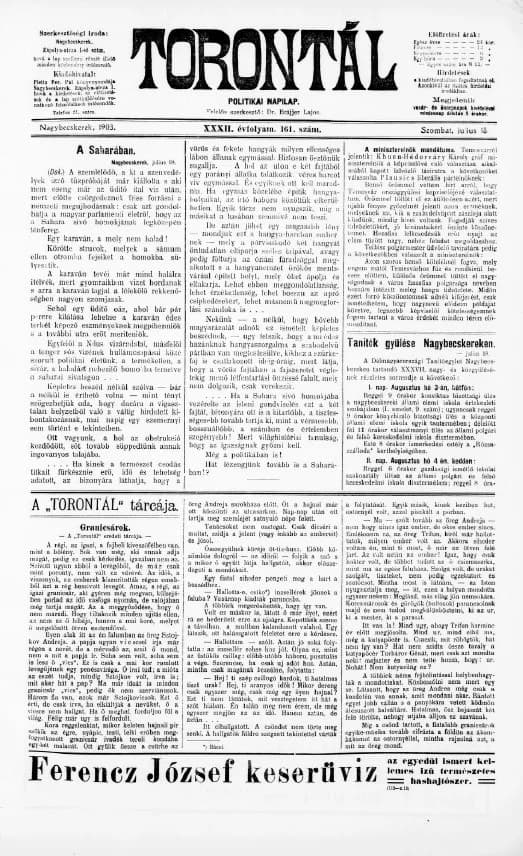 Torontál, 32. évf. 1903. július 18. 161. sz.