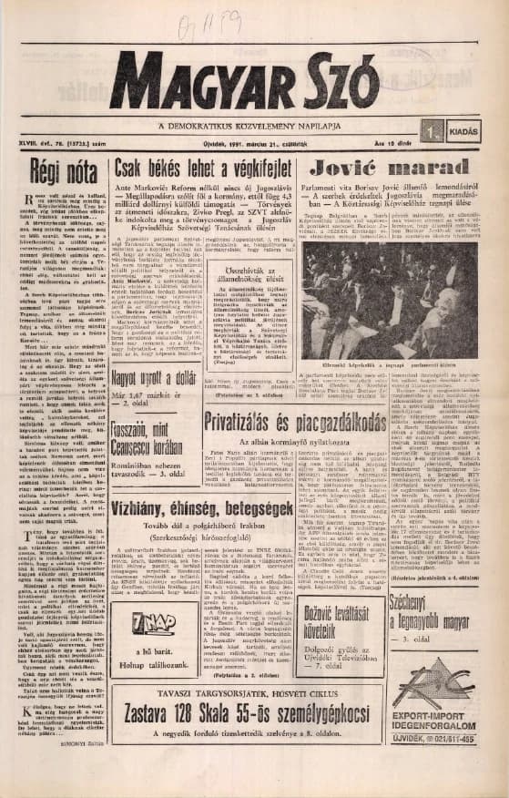 Magyar Szó, 48. évf. 1991. március 21. 78. sz. 1–16. oldal