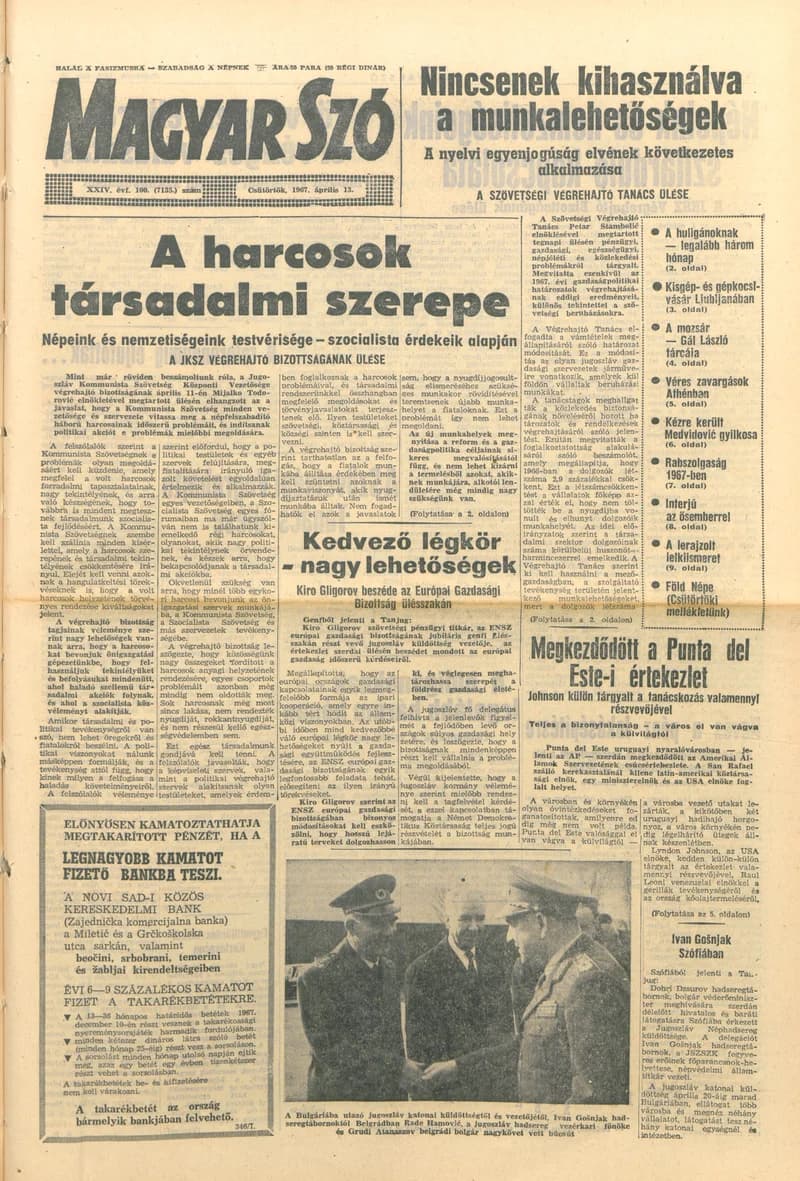 Magyar Szó, 24. évf. 1967. április 13. 100. sz. 1–14. oldal