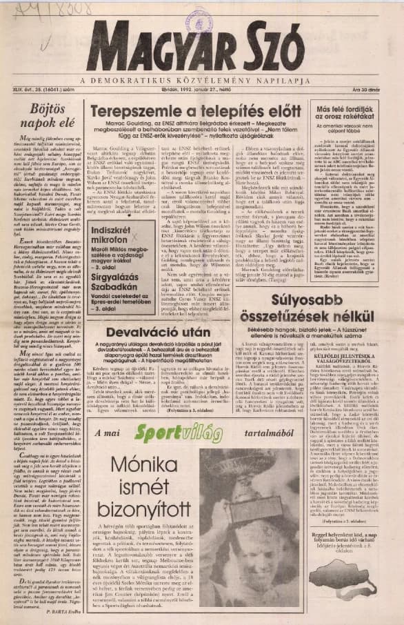Magyar Szó, 49. évf. 1992. január 27. 25. sz. 1–16. oldal