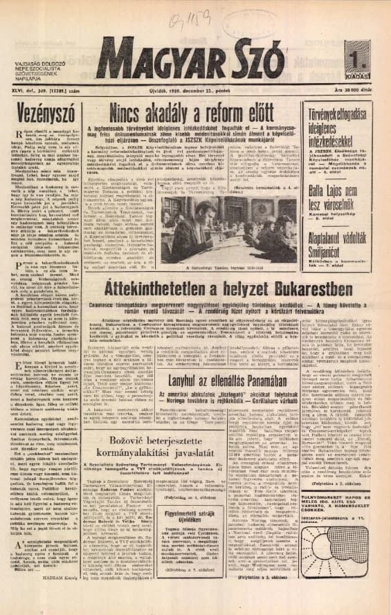 Magyar Szó, 46. évf. 1989. december 22. 349. sz. 1–20. oldal