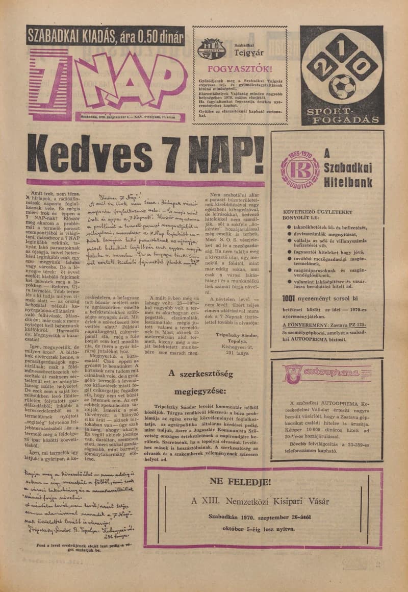 7 Nap, 25. évf. 1970. szeptember 4. 37. sz. 1–16. oldal