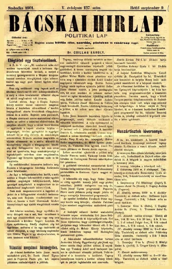 Bácskai Hirlap, 5. évf. 1901. szeptember 9. 137. sz.