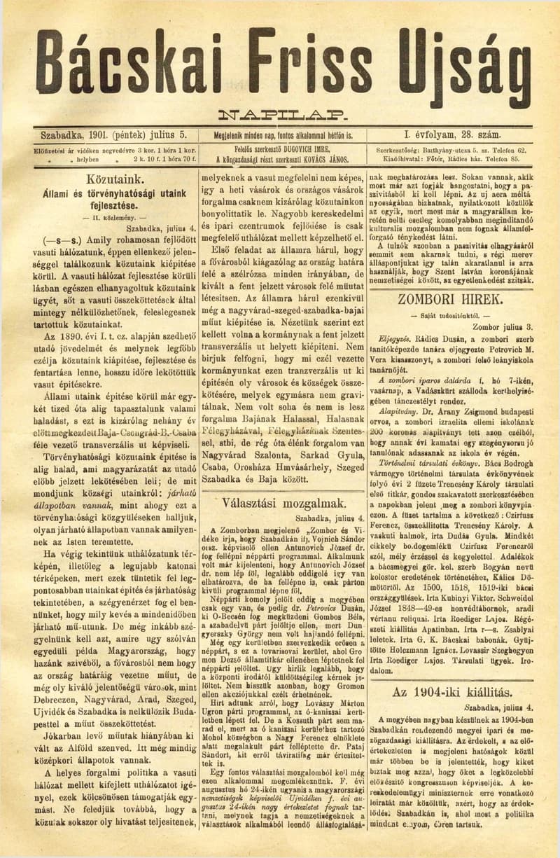 Bácskai Friss Ujság, 1. évf. 1901. július 5. 28. sz.