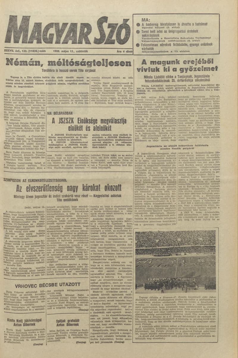 Magyar Szó, 37. évf. 1980. május 15. 132. sz. 1–28. oldal