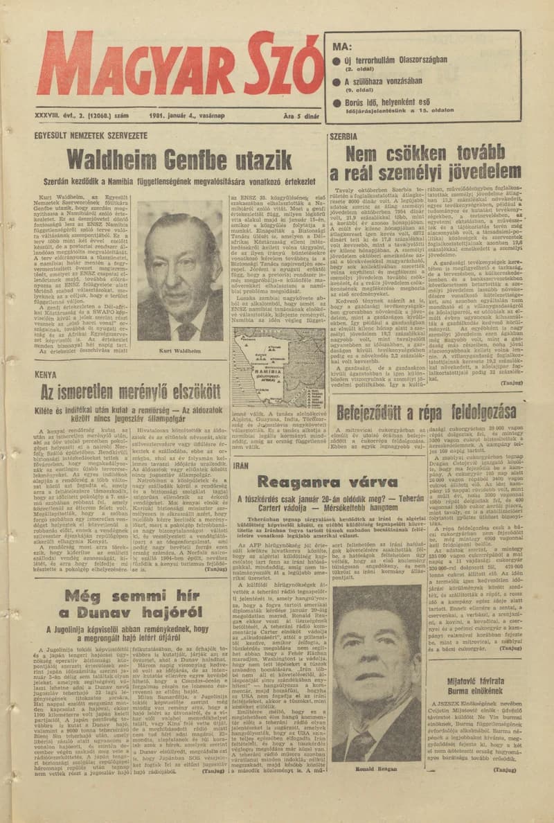 Magyar Szó, 38. évf. 1981. január 4. 2. sz. 1–24. oldal