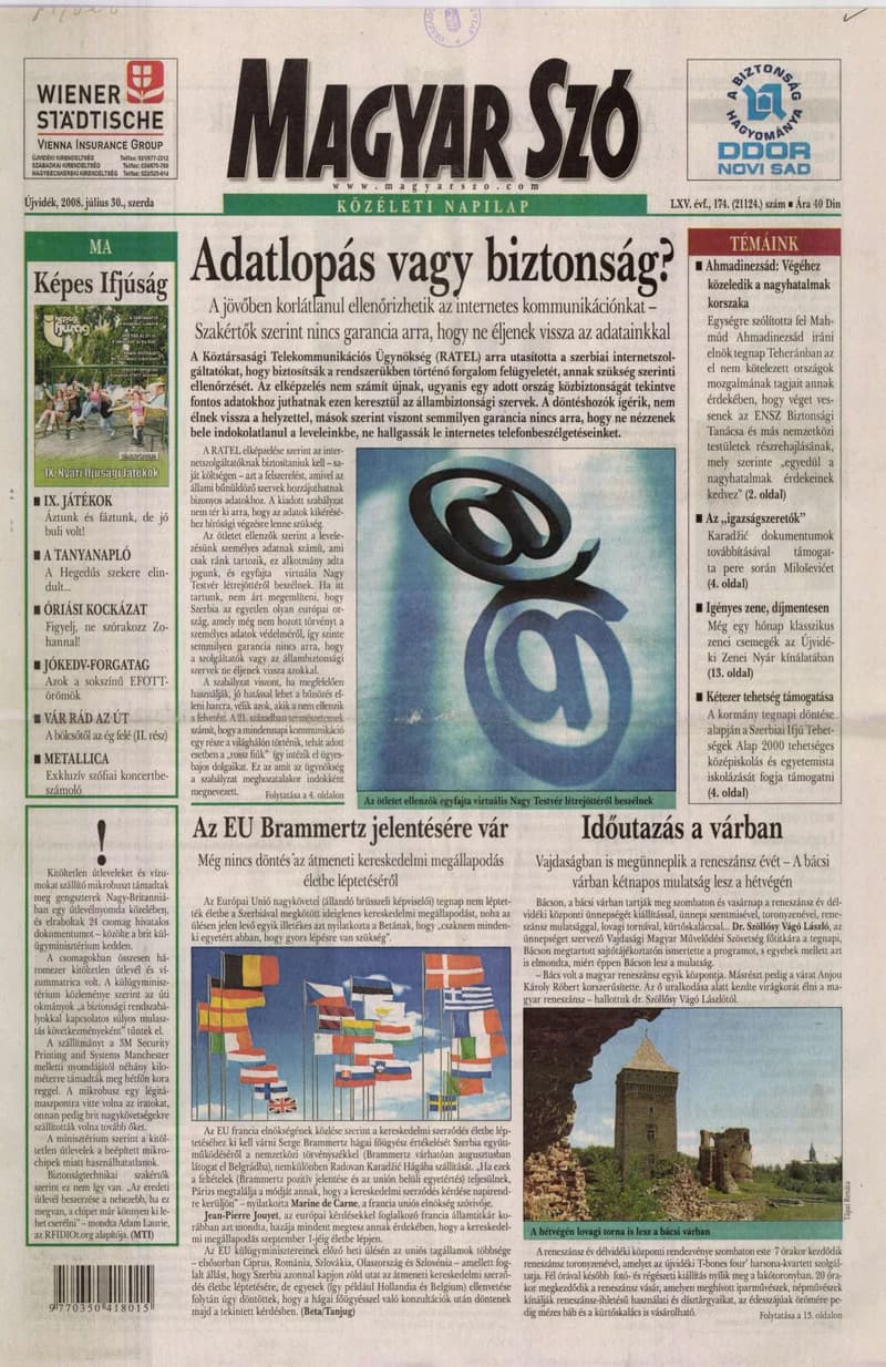 Magyar Szó, 65. évf. 2008. július 30. 174. sz. 1–16. oldal
