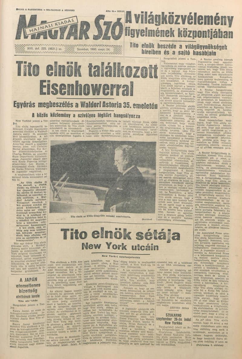 Magyar Szó, 17. évf. 1960. szeptember 24. 225. sz. 1–22. oldal