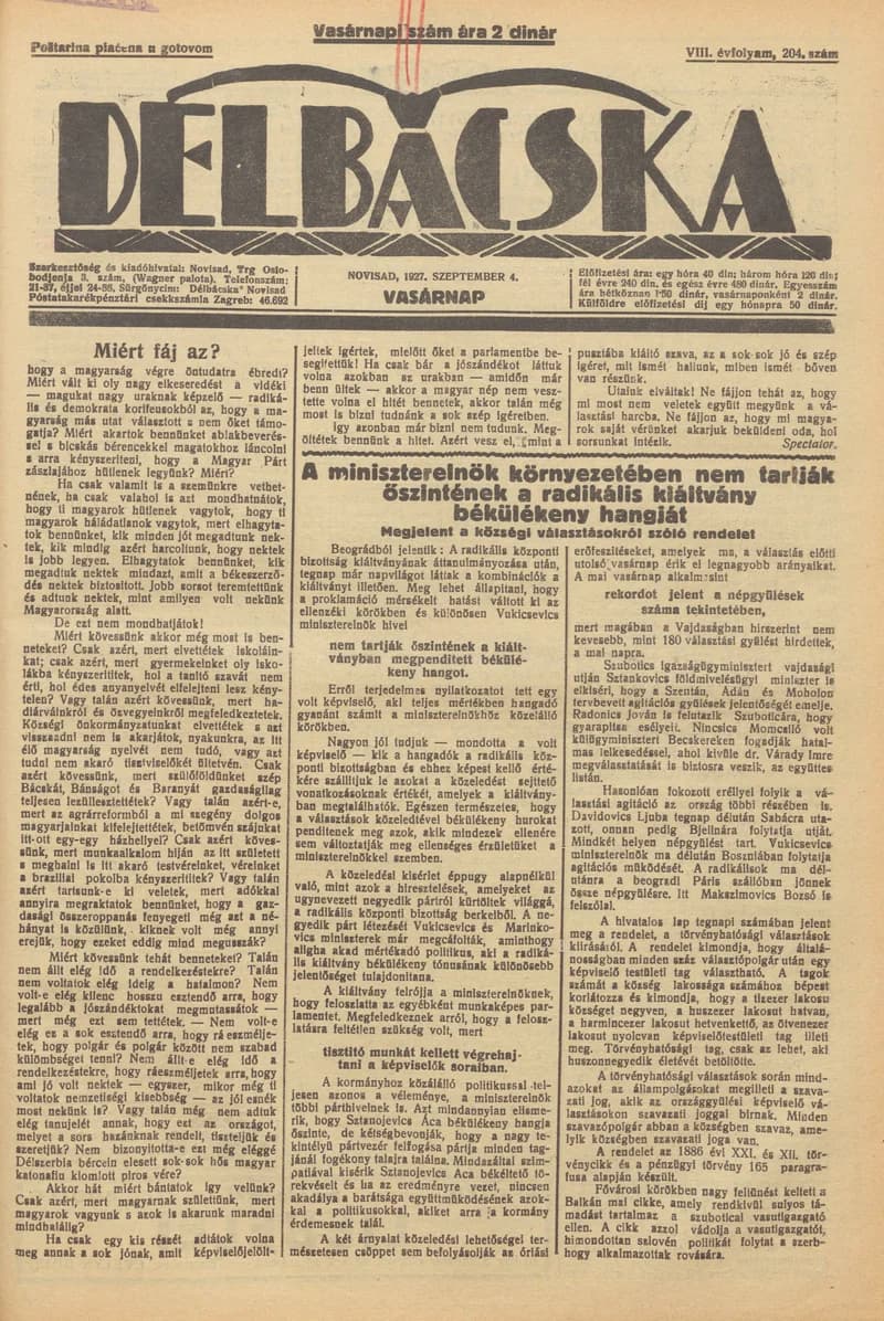 Délbácska, 8. évf. 1927. szeptember 4. 204. sz.