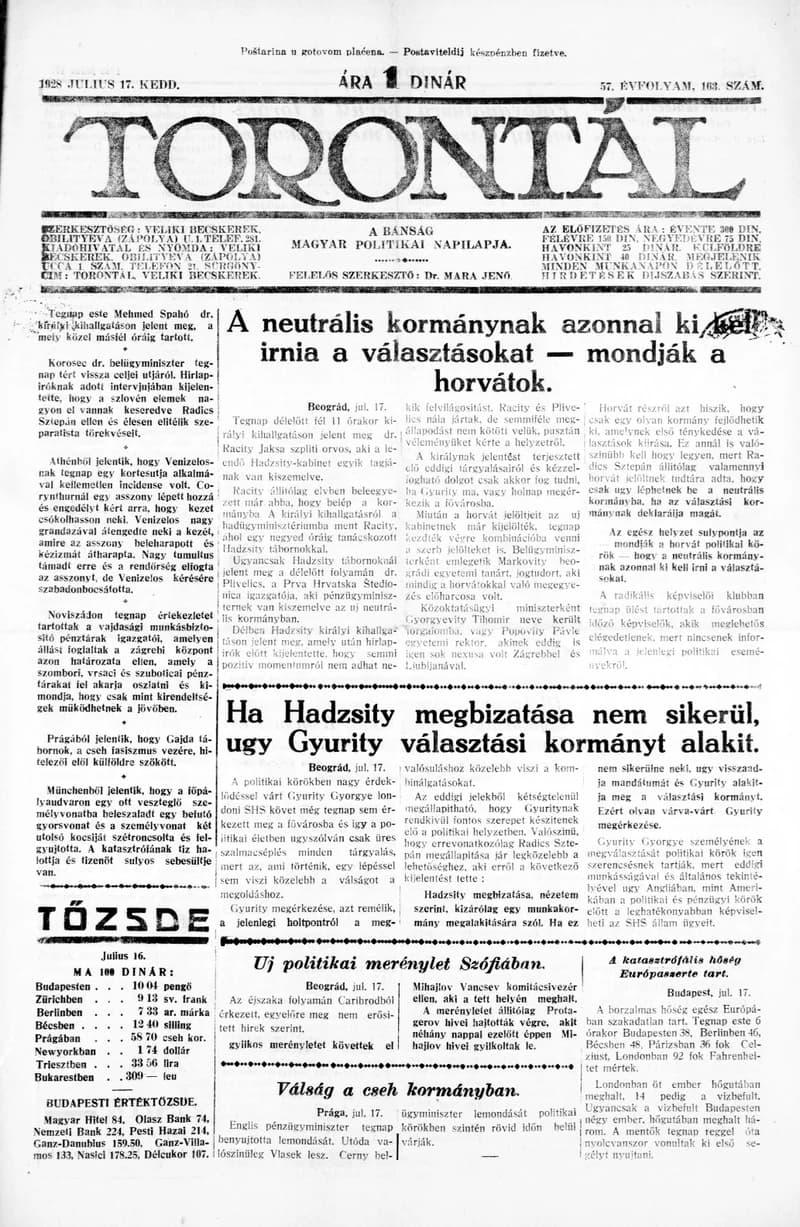 Torontál, 57. évf. 1928. július 17. 163. sz.