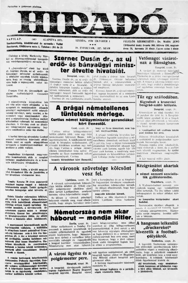 Híradó, 59. évf. 1930. október 1. 227. sz.