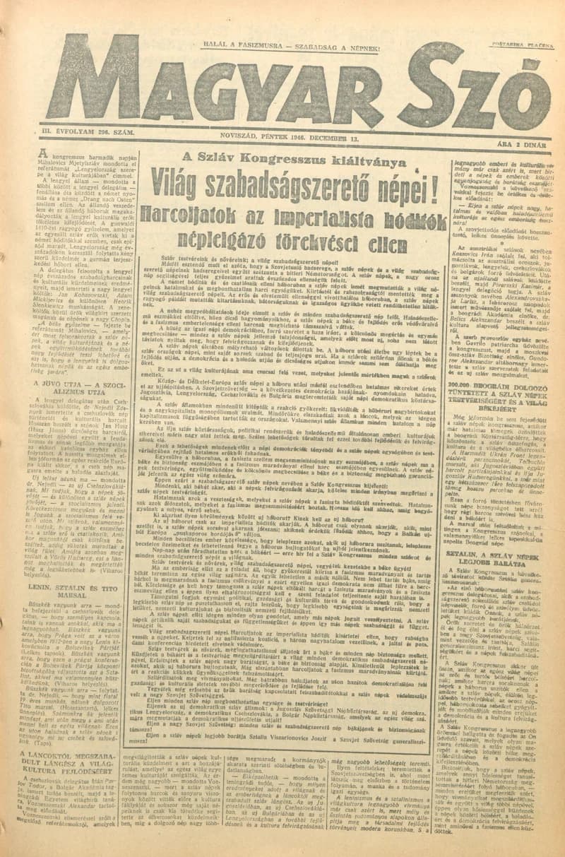 Magyar Szó, 3. évf. 1946. december 13. 296. sz. 1–6. oldal