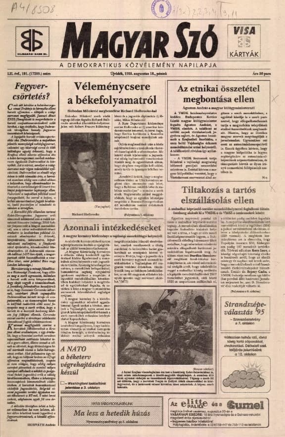 Magyar Szó, 52. évf. 1995. augusztus 18. 191. sz. 1–16. oldal