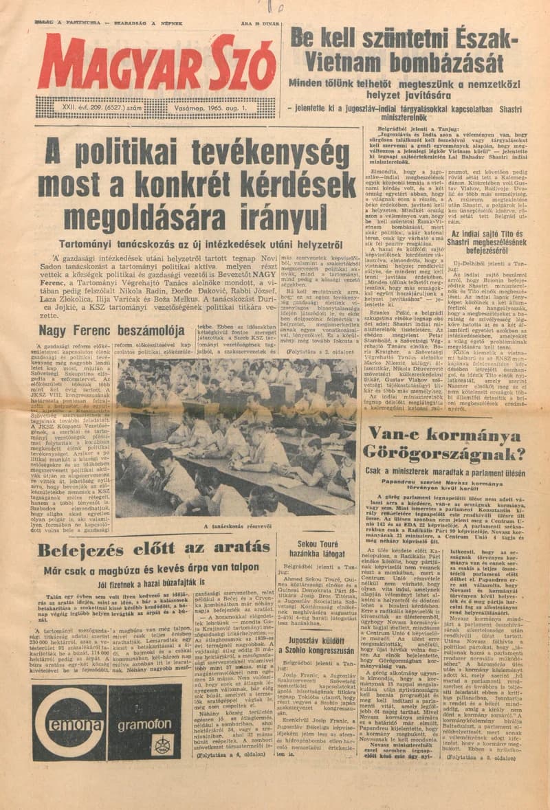 Magyar Szó, 22. évf. 1965. augusztus 1. 209. sz. 1–24. oldal