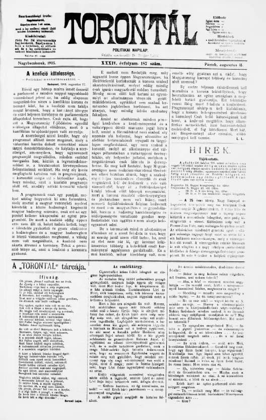 Torontál, 34. évf. 1905. augusztus 18. 187. sz.