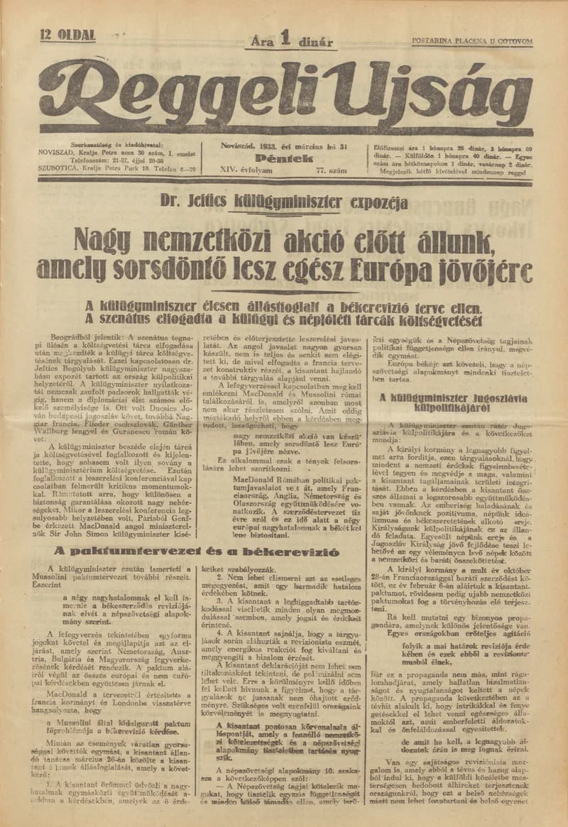Reggeli Újság, 14. évf. 1933. március 31. 77. sz.