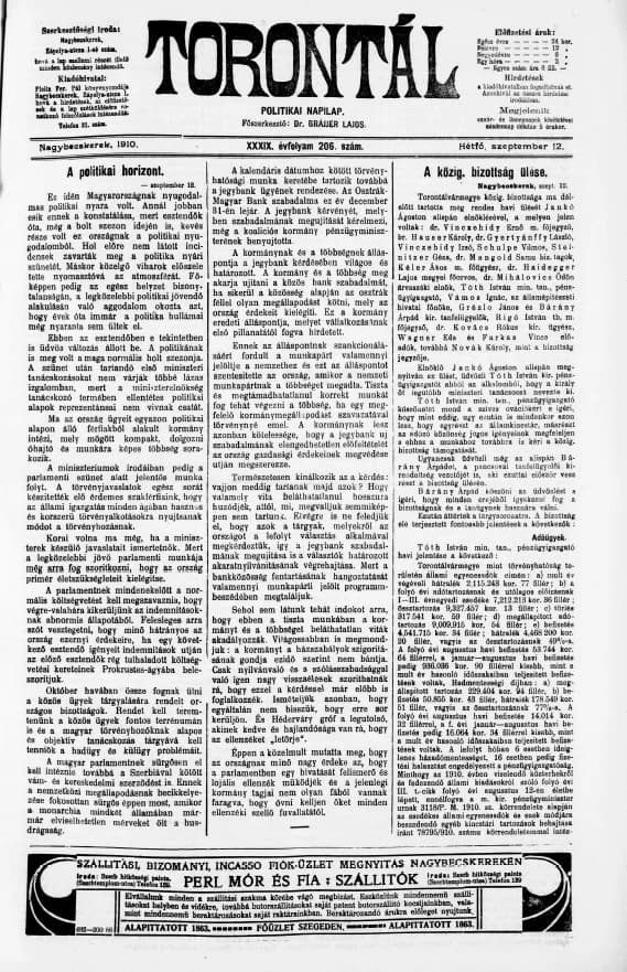 Torontál, 39. évf. 1910. szeptember 12. 206. sz.