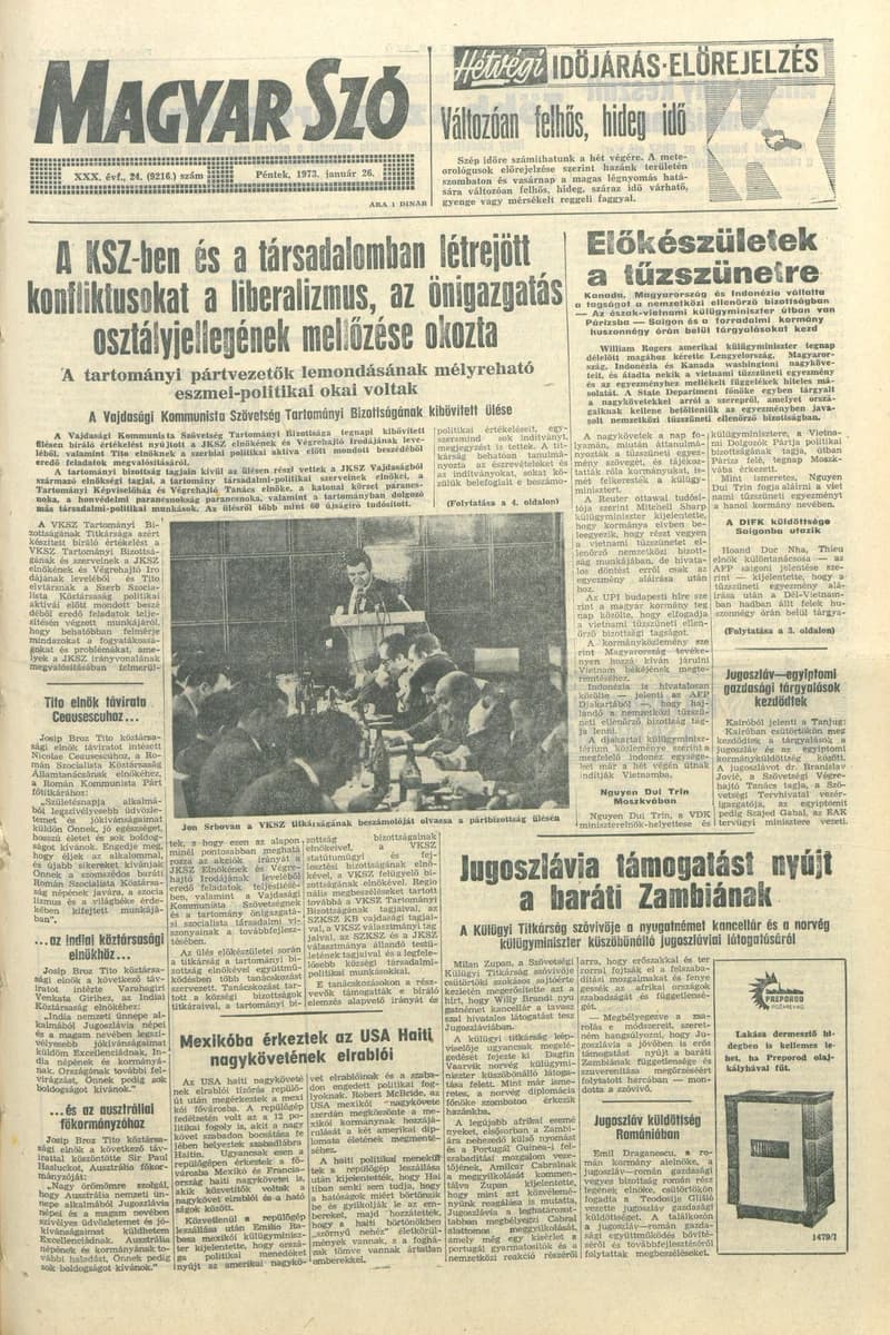 Magyar Szó, 30. évf. 1973. január 26. 24. sz. 1–18. oldal