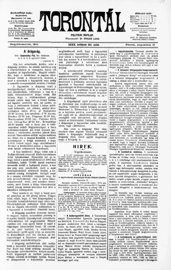 Torontál, 39. évf. 1910. augusztus 12. 183. sz.
