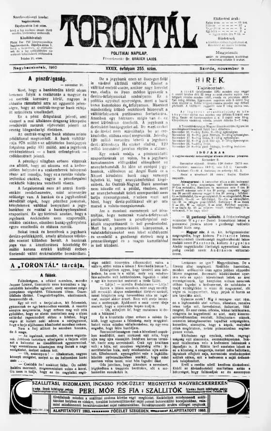 Torontál, 39. évf. 1910. november 9. 255. sz.