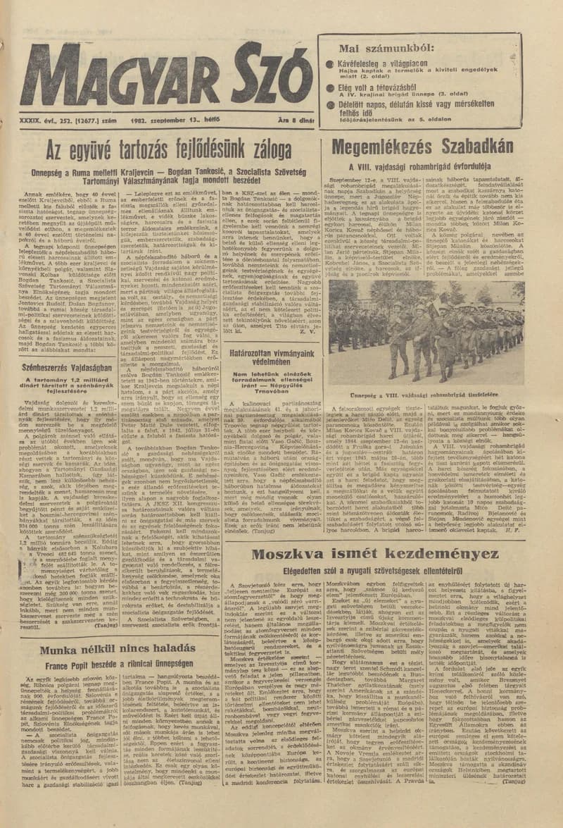 Magyar Szó, 39. évf. 1982. szeptember 13. 252. sz. 1–8. oldal